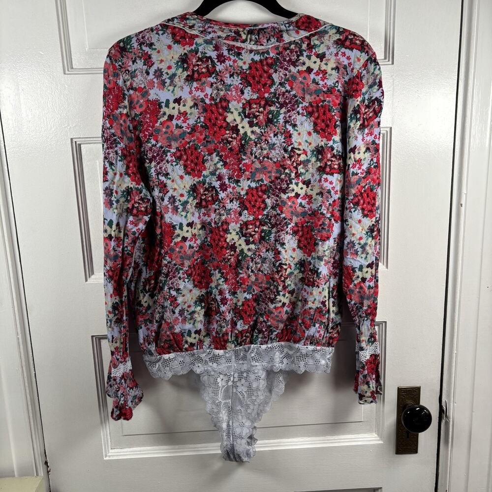 Free People Heat‎ Wave Bodysuit Rose Garden Floral Size M Long bell sleeve - Picture 5 of 5